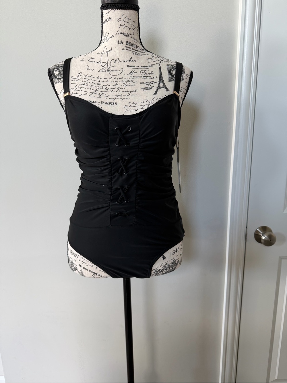 Nicole Miller studio Black Ruched One-Piece Swimsuit size S
